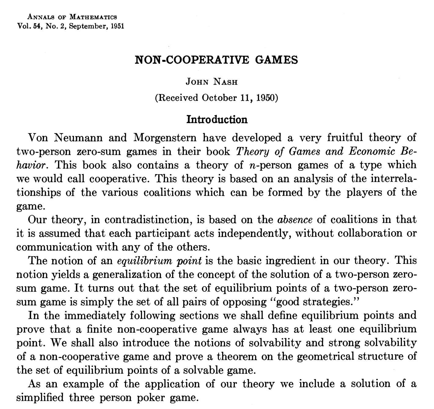 Nash, J. (1951). Non-Cooperative Games. Annals of Mathematics, 54(2), 286–295